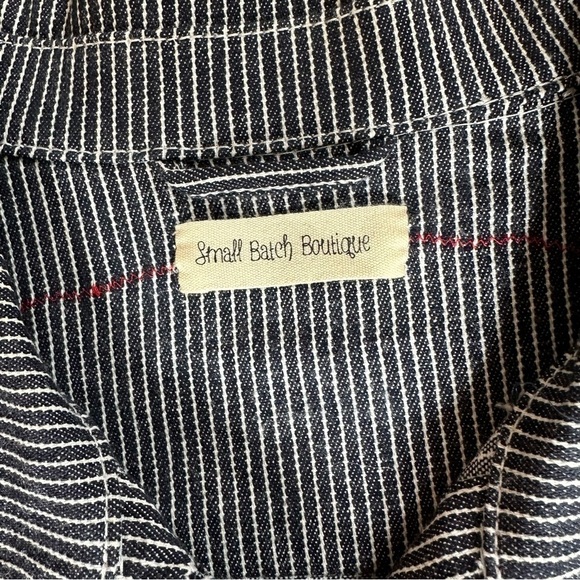 Pinstripe Navy Stretch Jean Jacket w/ Embroidery & Elephant Flour Sack Applique - Picture 7 of 7